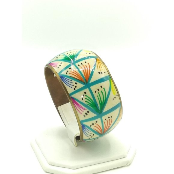 Jewelry - Brass and Ceramic Wide Painted Bangle Braclet
